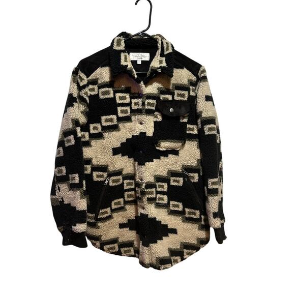 Tasha Polizzi Women's Black Cream Avalanche Jacket Size Med Aztec Snap Button - Picture 7 of 7